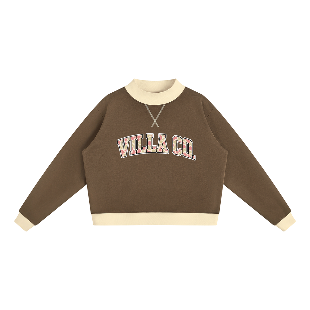 Women’s brown villa co Mock Neck Crewneck Sweatshirt