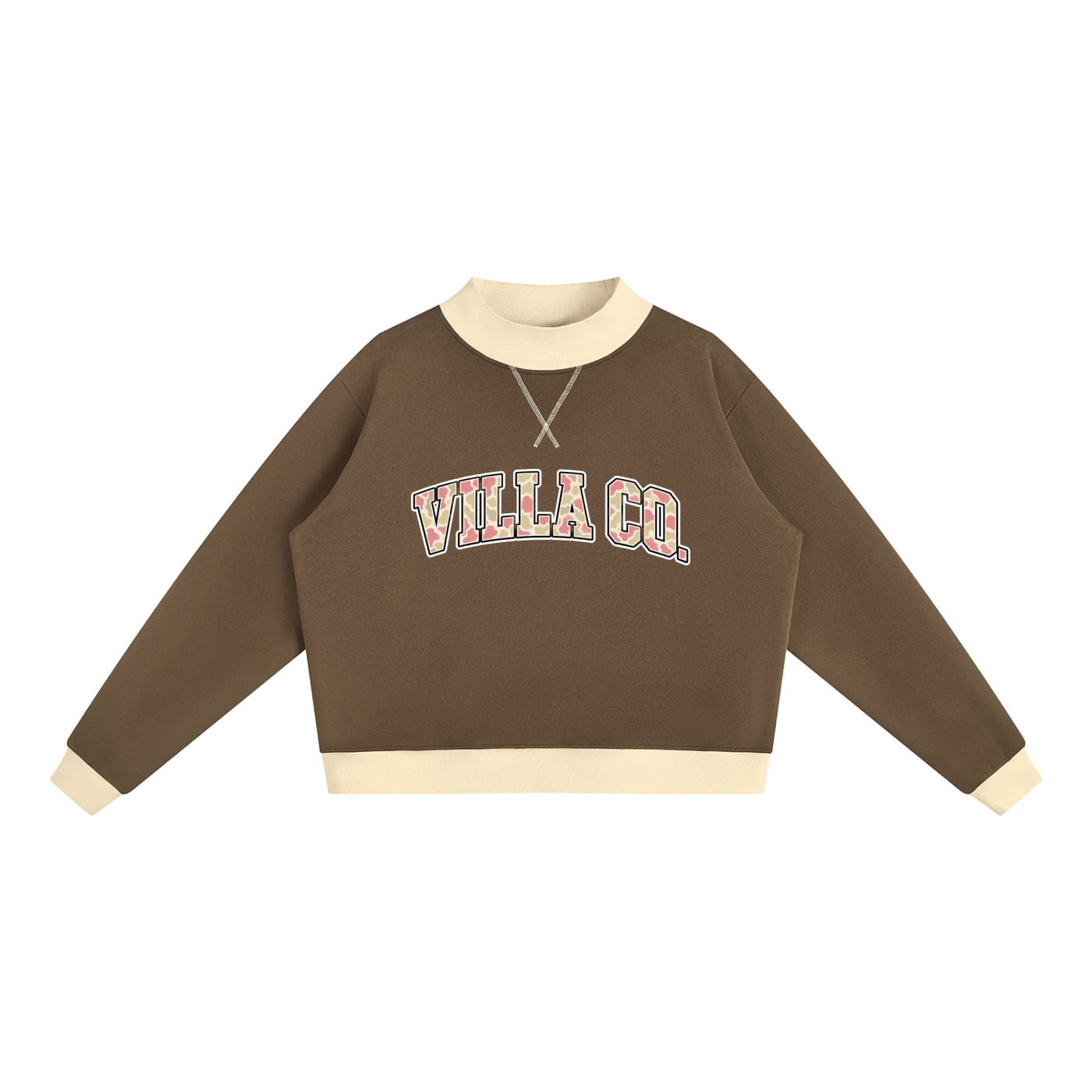 Women’s brown villa co Mock Neck Crewneck Sweatshirt